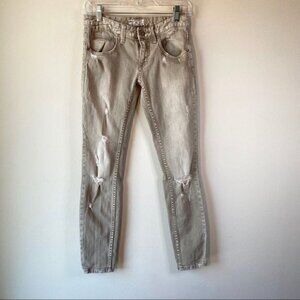 Free People Megs Distressed Skinny Jeans Gray 24